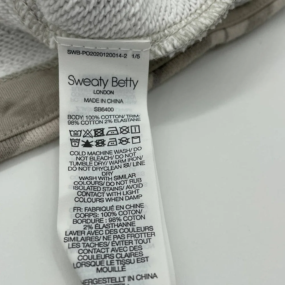 SWEATY BETTY Essentials Hoodie Womens Size M Tan Zebra Boxy Cropped Terry Lined - Picture 4 of 7